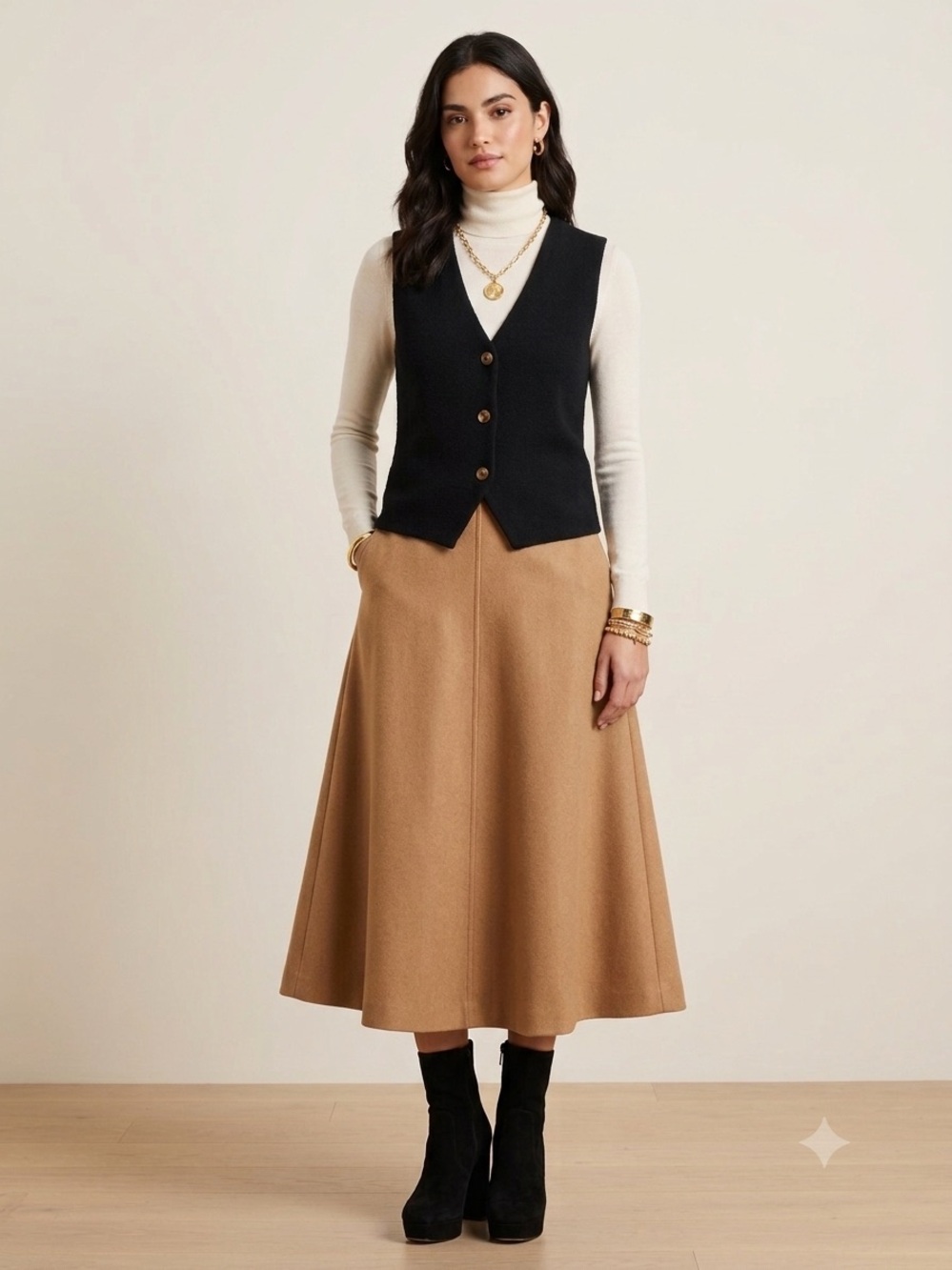 Elie Tahari Black  Knit Vest with Brown  Buttons